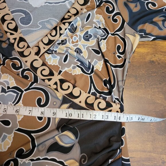 Hale Bob Shift Dress M Surplice Front Flare Sleeve V Neck Ruched Side Boho - Picture 7 of 9